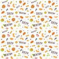 Colorfull seamless pattern with different nuts and seeds.