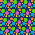 Colorfull seamless pattern polkadots with navy blue background