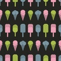 Colorfull Vector Ice cream repeat seamless pattern. Bright colors on dark backgound
