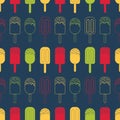 Colorfull Vector Ice cream repeat seamless pattern. Bright colors on dark blue backgound