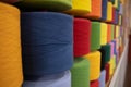 A colorfull wall decoration made from yarn spools in the Imabari Towel Museum, Ehime Prefecture, Japan