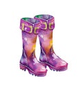 Colorfull wellies. Rubber boots autumn fall concept. Watercolor illustration