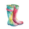 Colorfull wellies. Rubber boots autumn fall concept. Watercolor illustration