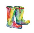 Colorfull wellies. Rubber boots autumn fall concept. Watercolor illustration