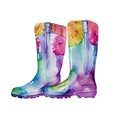 Colorfull wellies. Rubber boots autumn fall concept. Watercolor illustration