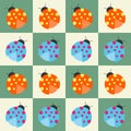 Colorful Ladybug Checkered Seamless Pattern