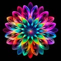 Vibrant Neon Flower Art Drawing On Black Background