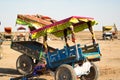 colorfully decorated camel carts placed for tourists in Gujarat white desert