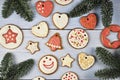 Colorfully decorated cookies, close-up. Christmas composition