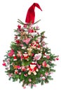 Colorfully decorated isolated Christmas tree with red decoration Royalty Free Stock Photo