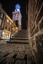 Colorfully illuminated bell tower in old historic city center New Tower in Kampen, HollIand Royalty Free Stock Photo