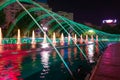 Colorfully lit fountains in Bucharest city center Royalty Free Stock Photo
