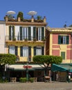 Colorfully painted buildings and pizza restaurant in Portofino