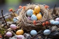 Colorfully Painted Easter Eggs in a Nest, Celebrating the Festive Tradition of Easter