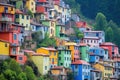 colorfully painted facades of village houses on a mountain slope