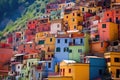 colorfully painted facades of village houses on a mountain slope