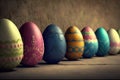 Colorfully painted row of Easter eggs
