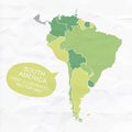 Colorfully vector hand illustrated map of South America. Royalty Free Stock Photo