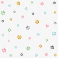 Seamless pattern with colorful animal foot prints, paws Royalty Free Stock Photo
