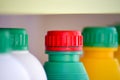 colorful plastic chemical bottles and caps