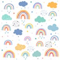 Hand drawn raindrop and cloud pattern