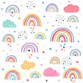 Clouds rainbows love hearts pattern