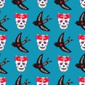 Colorful seamless pattern background Dia De Los muertos holiday day of the dead vector.