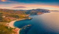 Colorfuul view from flying drone of Cheromylos beach.