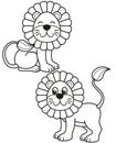 Cute set of cartoon lion, vector black and white illustrations for children`s coloring or creativity