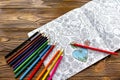 Coloring anti-stress for adults and colored pencils Royalty Free Stock Photo