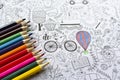 Coloring anti-stress for adults and colored pencils Royalty Free Stock Photo