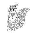 Coloring antistress with image squirrel in ethnic style