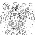 Coloring antistress with image squirrel in ethnic style