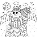 Coloring antistress with image squirrel in ethnic style