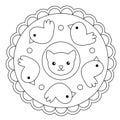 Coloring Bird And Cat Mandala Royalty Free Stock Photo