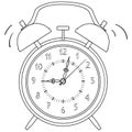 Coloring, black and white. Alarm clock raster illustration