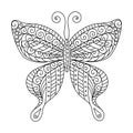 Coloring book for adult and older children. page. Outline drawing. Decorative butterfly in frame