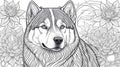 coloring book for adult Siberian husky dog art illustration, generative Ai art.