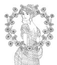 Coloring book for adults with beautiful lady Royalty Free Stock Photo