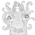 Coloring book for adults with medieval lady