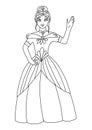 Coloring book for adults and children with a beautiful princess. The queen waves her hand and smiles. A magical story about a Royalty Free Stock Photo