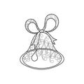 Coloring Book for adults and children of a Bell with a ribbon bow. Black and white Hand drawing anti-Stress coloring. Sketch for a Royalty Free Stock Photo