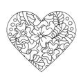 Coloring book for adults and children. Heart. Hand-drawn ornament with flowers