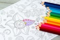 Colouring book for adults with colored pencils, antistress painting