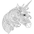 Coloring Book for adults. Colouring pictures with fairytale magic unicorn, also can be used for printing on product. Vector illust