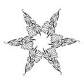 Coloring book for adults. Hand-drawn six-pointed star. Black and white decorative design element Royalty Free Stock Photo