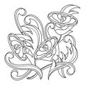Coloring book for adults. An interweaving of fantastic flowers and stylized leaves. Hand drawn Decorative elements