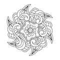 Coloring book for adults, Mandala with leaves, flowers and doodle elements Royalty Free Stock Photo