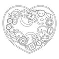 Coloring book for adults and older children Heart and Sewing buttons . Vector illustration