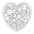 Coloring book for adults and older children Heart shape is decorated with buttons for buttoning clothes.